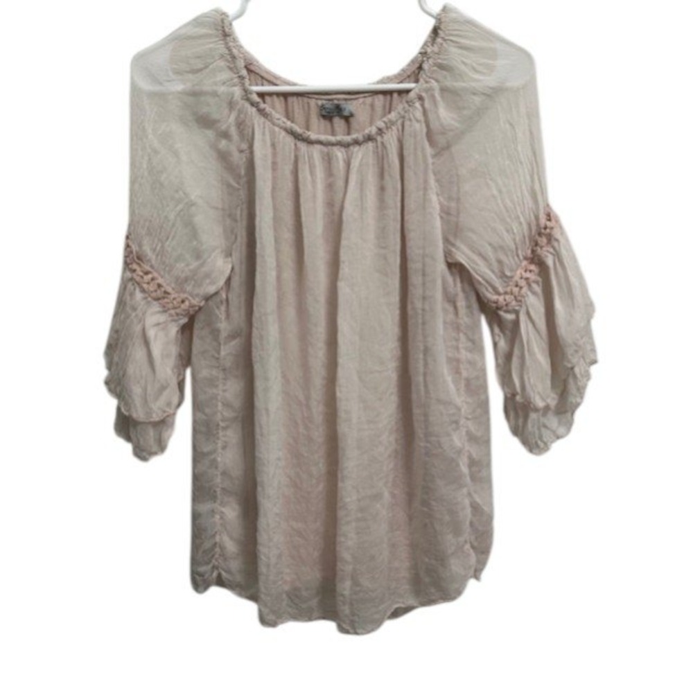 Elena Baldi 100% Silk Women’s Boho Peasant Blouse — Light Blush